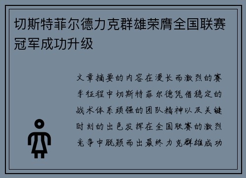 切斯特菲尔德力克群雄荣膺全国联赛冠军成功升级